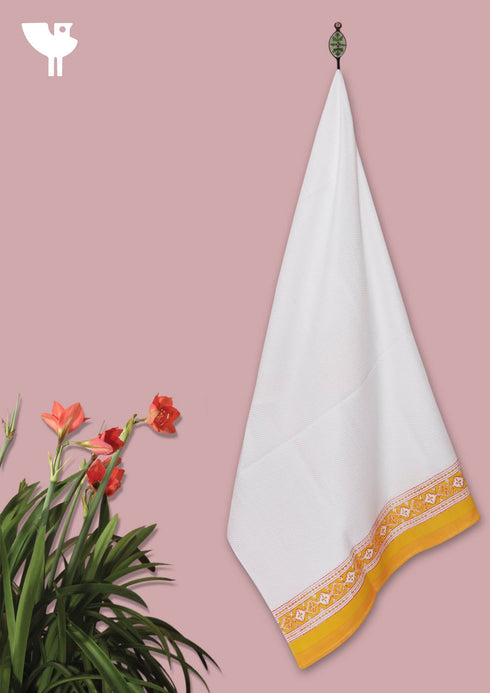 Handloom Cotton Bath Towel With Block Print Border